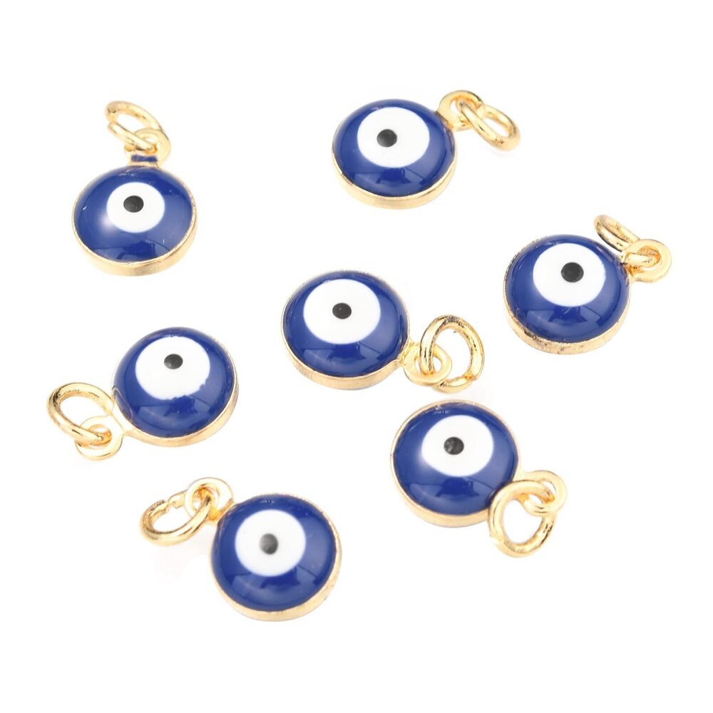 3377 50pcs Evil Eye Charms Alloy Enamel Real 18K Gold Plated Charms Lucky